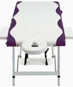 Sklopivi masažni stol s 2 zone aluminijski bijelo-ljubičasti