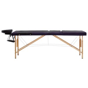 Sklopivi masažni stol s 3 zone drveni crno-ljubičasti