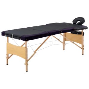 Sklopivi masažni stol s 3 zone drveni crno-ljubičasti