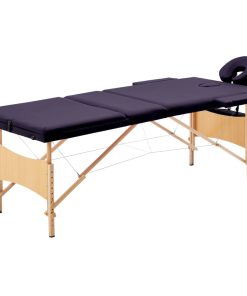 Sklopivi masažni stol s 3 zone drveni ljubičasti
