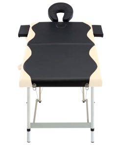 Sklopivi stol za masažu s 2 zone aluminijski crni i bež