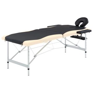 Sklopivi stol za masažu s 2 zone aluminijski crni i bež