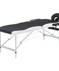Sklopivi stol za masažu s 2 zone aluminijski crno-bijeli