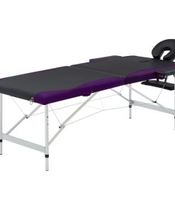 Sklopivi stol za masažu s 2 zone aluminijski crno-ljubičasti