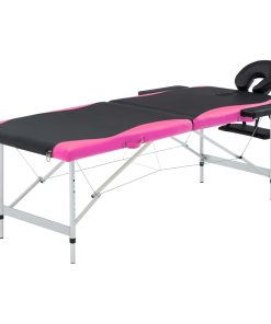 Sklopivi stol za masažu s 2 zone aluminijski crno-ružičasti