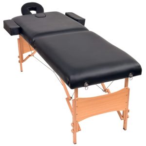 Sklopivi stol za masažu s 2 zone debljina 10 cm crni
