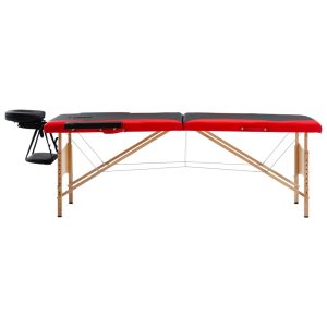 Sklopivi stol za masažu s 2 zone drveni crno-crveni