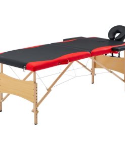 Sklopivi stol za masažu s 2 zone drveni crno-crveni