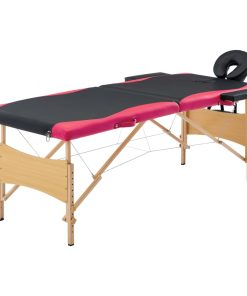 Sklopivi stol za masažu s 2 zone drveni crno-ružičasti