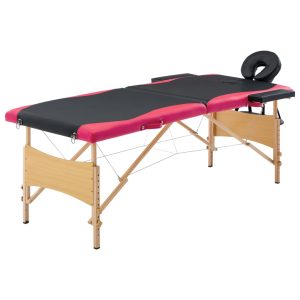 Sklopivi stol za masažu s 2 zone drveni crno-ružičasti