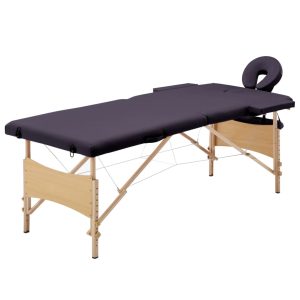 Sklopivi stol za masažu s 2 zone drveni ljubičasti