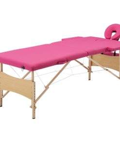 Sklopivi stol za masažu s 2 zone drveni ružičasti