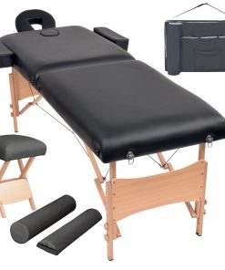 Sklopivi stol za masažu s 2 zone i stolac debljina 10 cm crni
