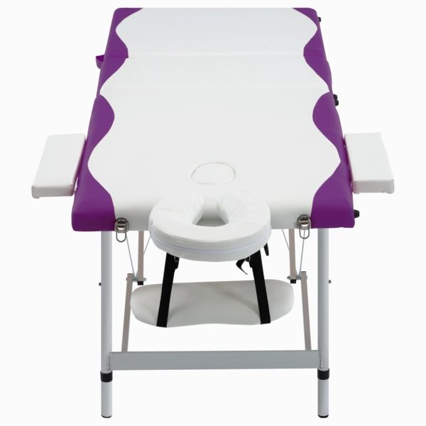 Sklopivi stol za masažu s 3 zone aluminijski bijelo-ljubičasti