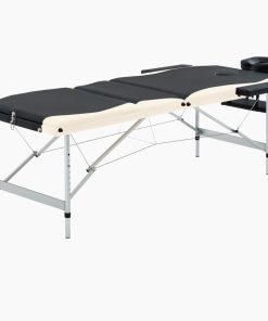 Sklopivi stol za masažu s 3 zone aluminijski crni i bež