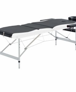 Sklopivi stol za masažu s 3 zone aluminijski crno-bijeli