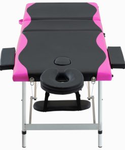 Sklopivi stol za masažu s 3 zone aluminijski crno-ružičasti