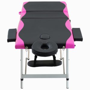 Sklopivi stol za masažu s 3 zone aluminijski crno-ružičasti