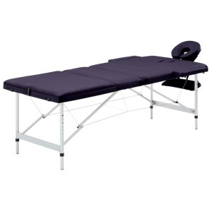 Sklopivi stol za masažu s 3 zone aluminijski ljubičasti