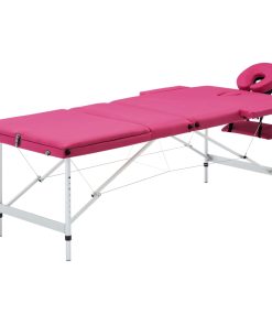 Sklopivi stol za masažu s 3 zone aluminijski ružičasti