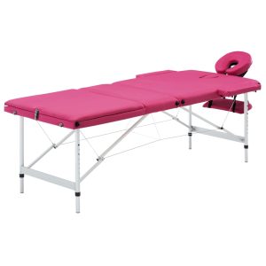 Sklopivi stol za masažu s 3 zone aluminijski ružičasti