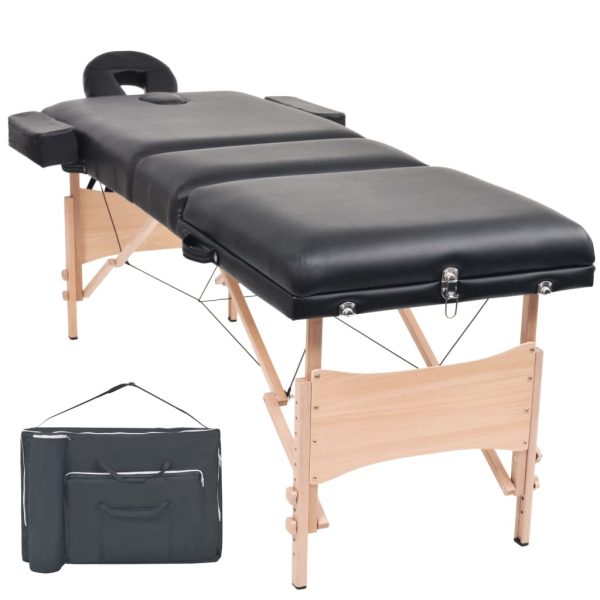 Sklopivi stol za masažu s 3 zone debljina 10 cm crni