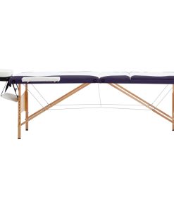 Sklopivi stol za masažu s 3 zone drveni bijelo-ljubičasti