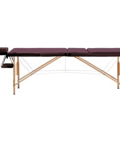 Sklopivi stol za masažu s 3 zone drveni ljubičasta boja vina