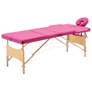 Sklopivi stol za masažu s 3 zone drveni ružičasti