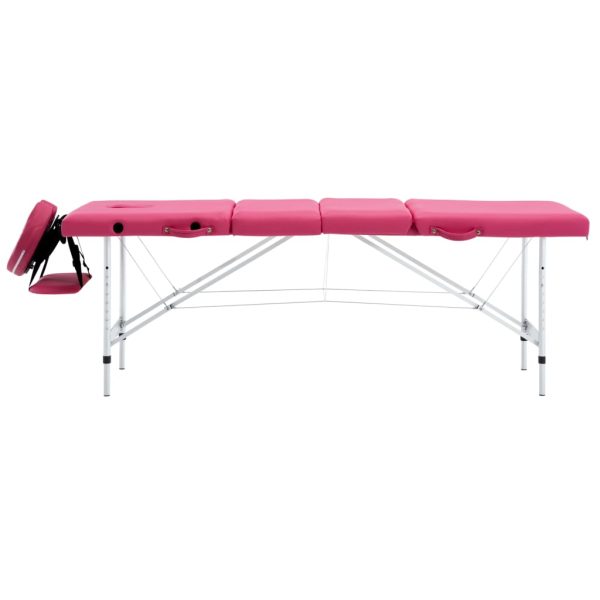 Sklopivi stol za masažu s 4 zone aluminijski ružičasti