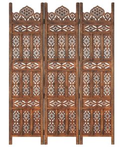 Sobna pregrada s 3 panela smeđa 120 x 165 cm masivno drvo manga