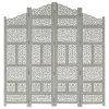 Sobna pregrada s 4 panela siva 160 x 165 cm masivno drvo manga