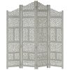 Sobna pregrada s 4 panela siva 160 x 165 cm masivno drvo manga