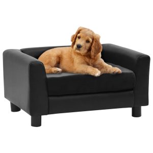 Sofa za pse crna 60 x 43 x 30 cm od pliša i umjetne kože