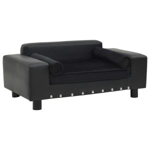 Sofa za pse crna 81 x 43 x 31 cm od pliša i umjetne kože