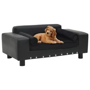 Sofa za pse crna 81 x 43 x 31 cm od pliša i umjetne kože