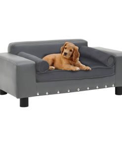 Sofa za pse siva 81 x 43 x 31 cm od pliša i umjetne kože