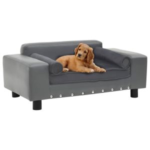 Sofa za pse siva 81 x 43 x 31 cm od pliša i umjetne kože