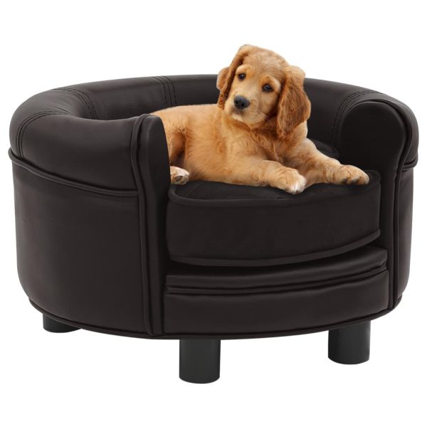 Sofa za pse smeđa 48 x 48 x 32 cm od pliša i umjetne kože