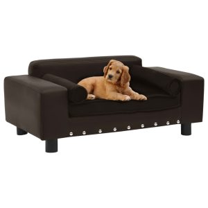 Sofa za pse smeđa 81 x 43 x 31 cm od pliša i umjetne kože
