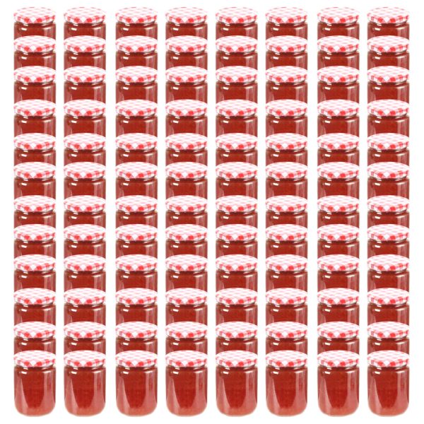Staklenke za džem s bijelo-crvenim poklopcima 96 kom 230 ml