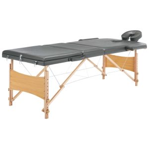Stol za masažu s 3 zone i drvenim okvirom antracit 186 x 68 cm