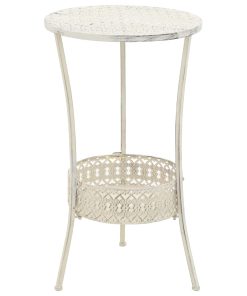 Stolić za bistro u starinskom stilu okrugli metalni 40 x 70 cm bijeli