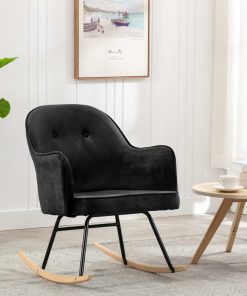 Stolica za ljuljanje crna baršunasta