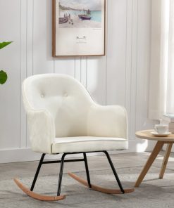 Stolica za ljuljanje krem-bijela baršunasta