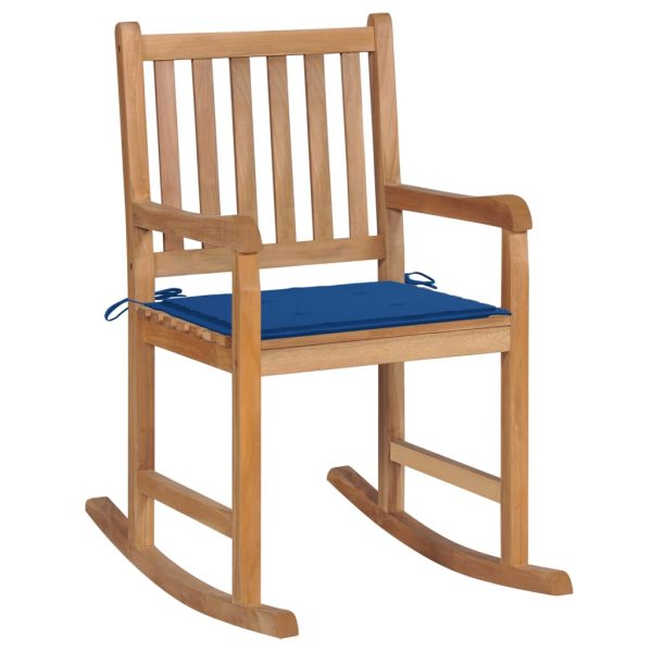 Stolica za ljuljanje s kraljevsko plavim jastukom od tikovine