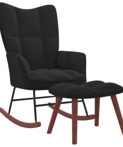 Stolica za ljuljanje s osloncem za noge crna baršunasta