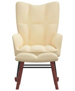 Stolica za ljuljanje s osloncem za noge krem bijela baršunasta