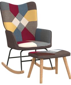 Stolica za ljuljanje s osloncem za noge patchwork od tkanine