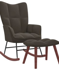 Stolica za ljuljanje s osloncem za noge tamnosiva baršunasta